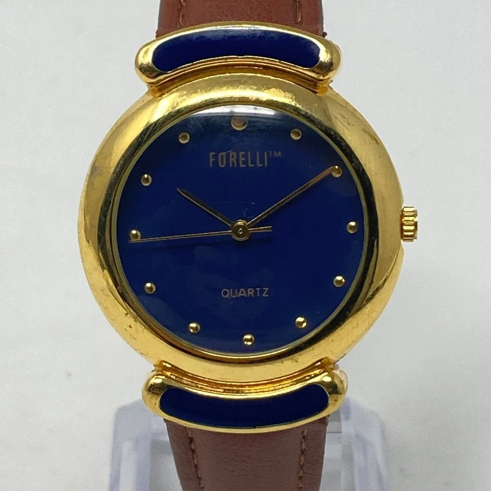 Forelli Watch Women 31mm Gold Tone Blue Dial Domed Crystal New Battery 8.5